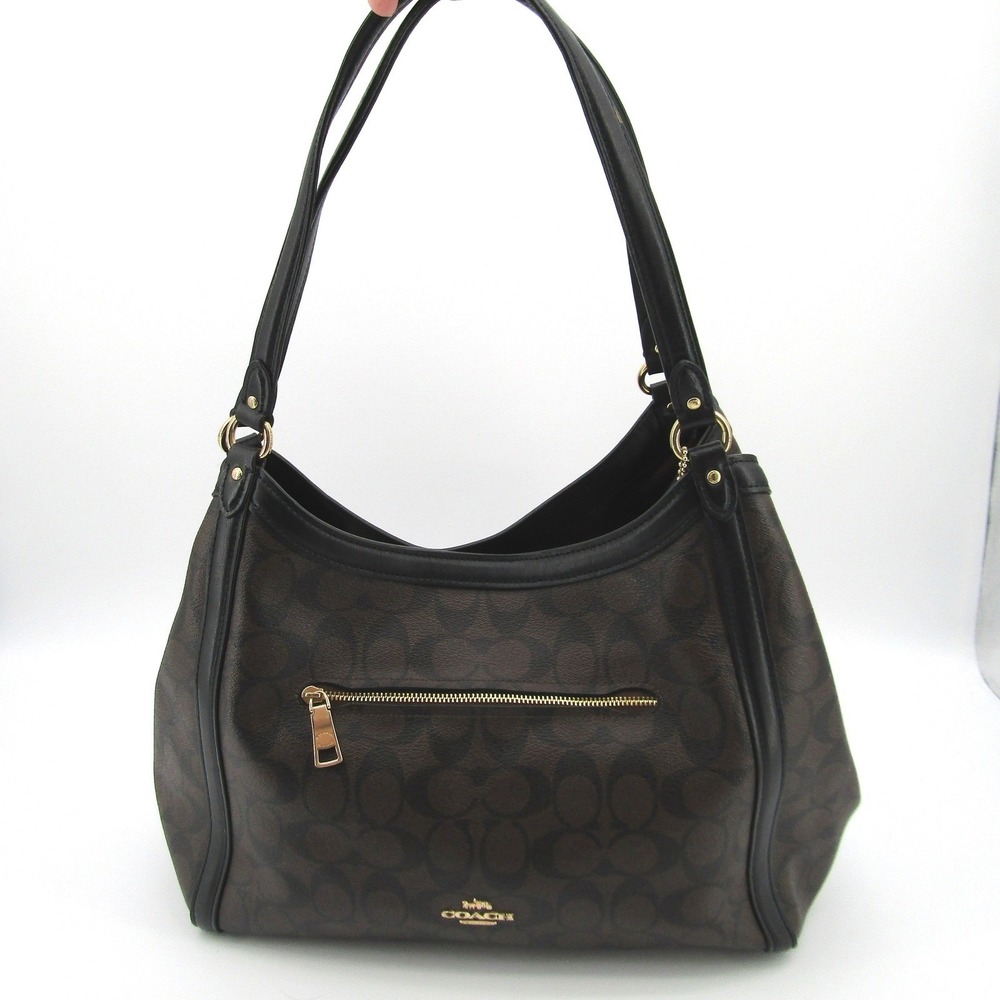 Coach Kristy Shoulder Bag Brown Black Signature Canvas Leather B2291-C6232 Hobo